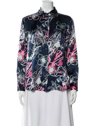 Pre-owned Giorgio Armani Silk Floral Print Blouse In Blue