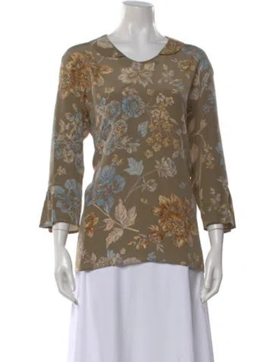 Pre-owned Giorgio Armani Silk Floral Print Blouse In Brown
