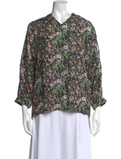 Pre-owned Giorgio Armani Silk Floral Print Blouse In Green