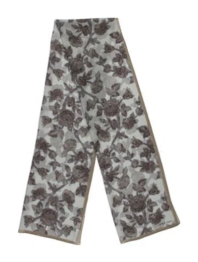 Pre-owned Giorgio Armani Silk Floral Print Scarf In Gray