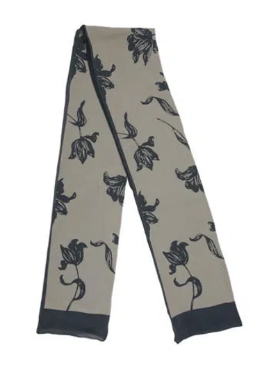 Pre-owned Giorgio Armani Silk Floral Print Scarf In Gray