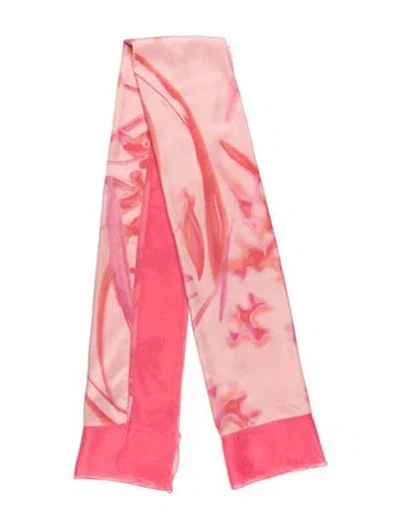 Pre-owned Giorgio Armani Silk Floral Print Scarf In Pink