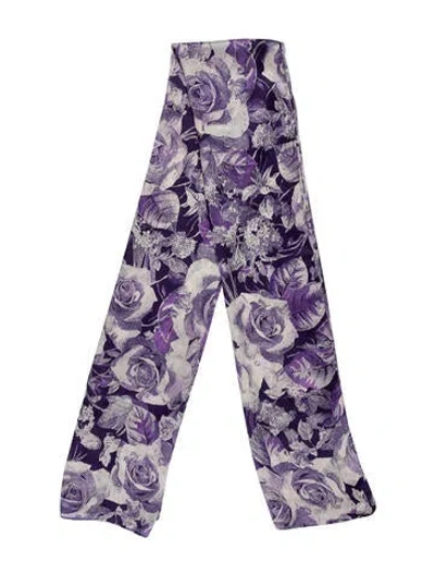 Pre-owned Giorgio Armani Silk Floral Print Scarf In Purple