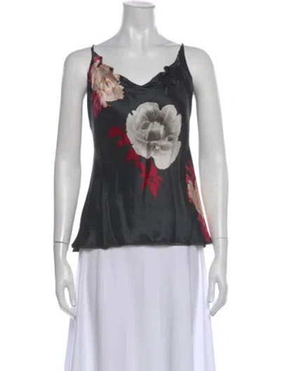 Pre-owned Giorgio Armani Silk Floral Print Top In Blue