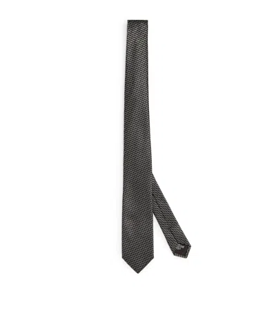 Giorgio Armani Silk Geometric Jacquard Tie In Black