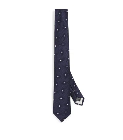 Giorgio Armani Silk Geometric Print Tie In Blue