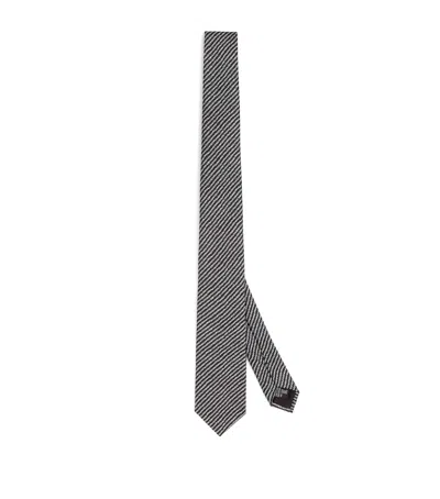 Giorgio Armani Silk Geometric Print Tie In Grey