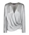Giorgio Armani Wrap Design Shirt With Draped Detailing In Gray