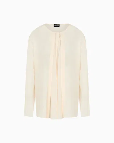 Giorgio Armani Silk Draped Shirt Front Pleats In Neutral
