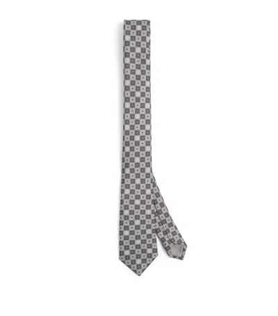 Giorgio Armani Silk Hatch Embroidery Tie In White
