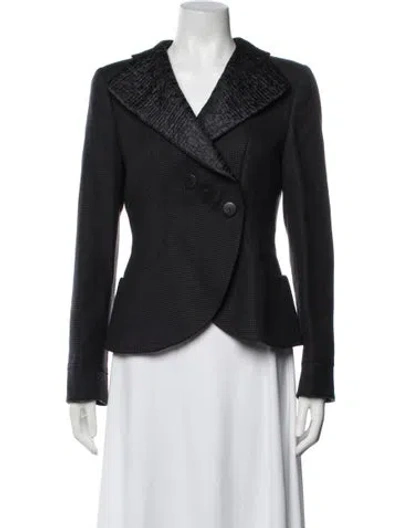Pre-owned Giorgio Armani Silk Houndstooth Print Blazer In Black