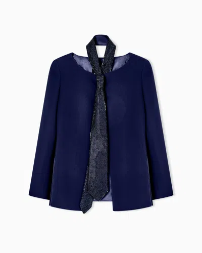 Giorgio Armani Silk Jacket With Embroidered Tie In Blue