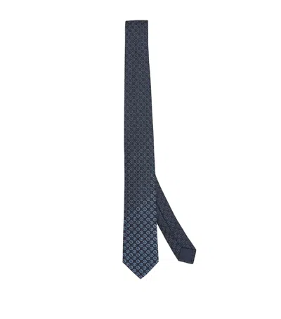 Giorgio Armani Silk Jacquard Monogram Tie In Blue