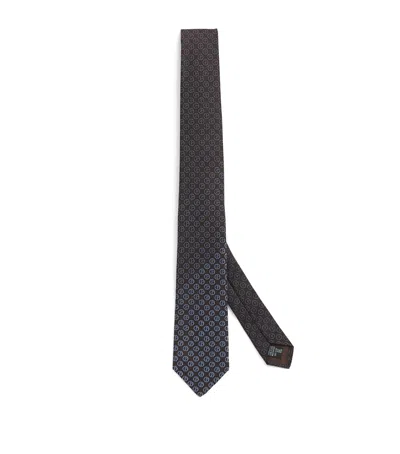 Giorgio Armani Silk Jacquard Monogram Tie In Brown