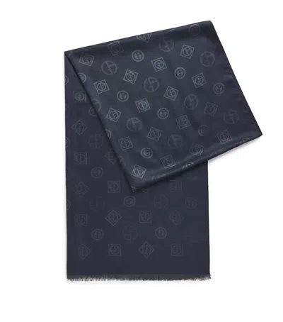 Giorgio Armani Silk Jacquard Stole Scarf In Blue