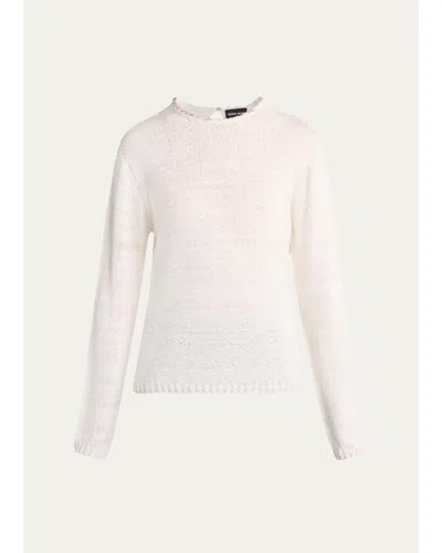 Giorgio Armani Silk Knit Beaded Crewneck Sweater In Solid Ligh