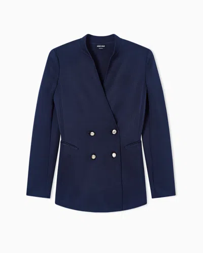 Giorgio Armani Silk Knit Double-breasted Jacket In Blue