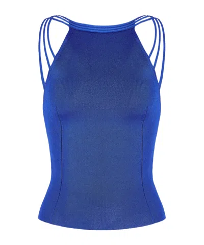 Giorgio Armani Silk Knit Top In Blue