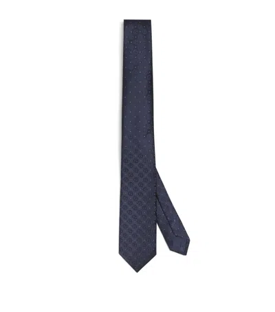 Giorgio Armani Silk Logo Tie In Blue