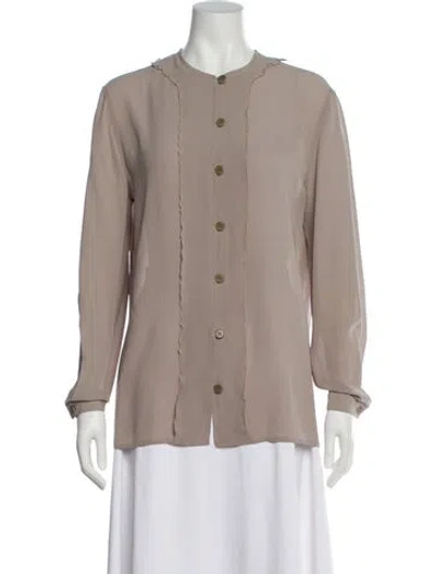 Pre-owned Giorgio Armani Silk Long Sleeve Blouse In Gray