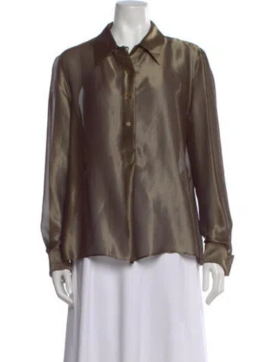 Pre-owned Giorgio Armani Silk Long Sleeve Blouse In Green