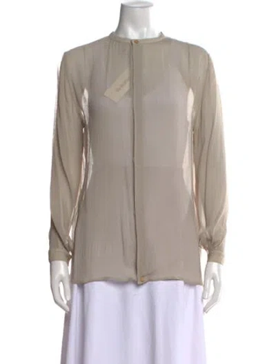 Pre-owned Giorgio Armani Silk Long Sleeve Blouse In Neutrals