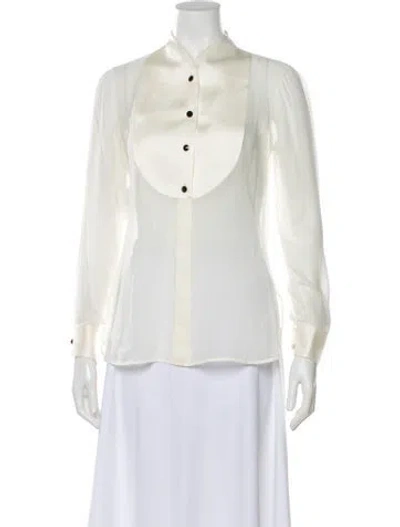 Pre-owned Giorgio Armani Silk Long Sleeve Blouse W/ Tags In Neutral