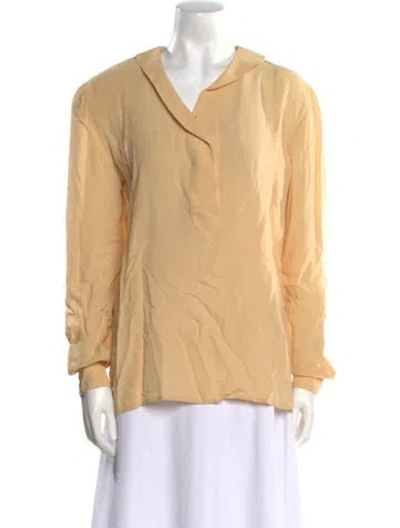Pre-owned Giorgio Armani Silk Long Sleeve Blouse In Yellow
