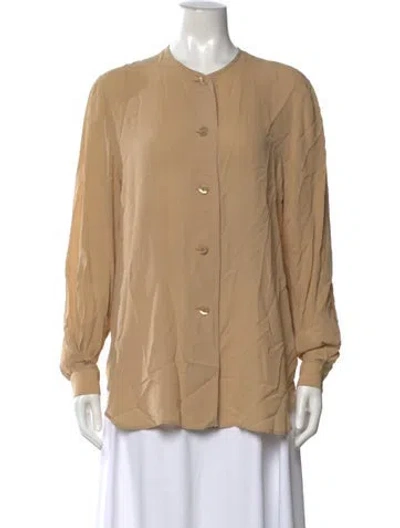 Pre-owned Giorgio Armani Silk Long Sleeve Blouse In Yellow