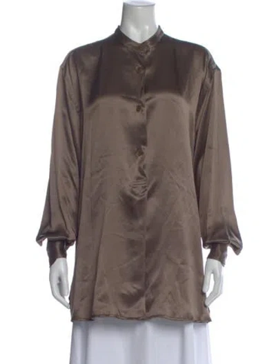 Pre-owned Giorgio Armani Silk Long Sleeve Button-up Top In Brown