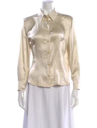 Pre-owned Giorgio Armani Silk Long Sleeve Button-up Top In Neutral