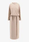 Giorgio Armani Silk Long-sleeved Midi Dress In Beige