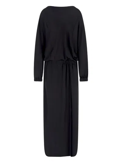 Giorgio Armani Triple Silk Georgette Long Sleeve Gown In Black