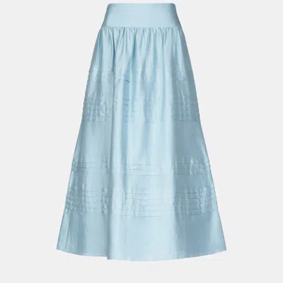 Pre-owned Giorgio Armani Silk Maxi Skirt 44 In Blue