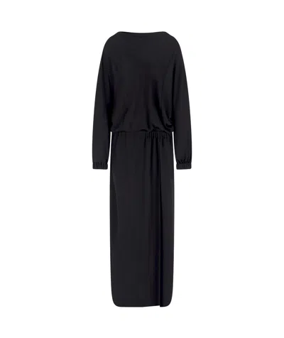 Giorgio Armani Triple Silk Georgette Long Sleeve Gown In Black