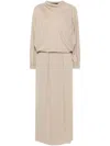 Giorgio Armani Silk Long-sleeved Midi Dress In Neutrals