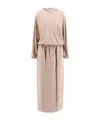 Giorgio Armani Silk Long-sleeved Midi Dress In Nude