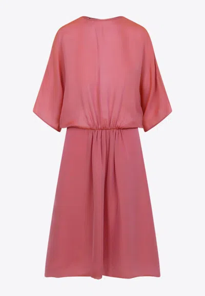 Giorgio Armani Silk Midi Dress In Beige