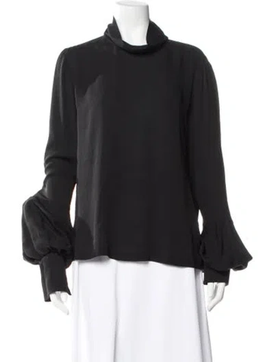 Pre-owned Giorgio Armani Silk Mock Neck Sweatshirt In Black