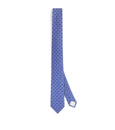 Giorgio Armani Silk Monogram Embroidery Tie In Blue