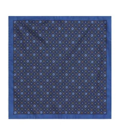 Giorgio Armani Silk Monogram Pocket Square In Blue