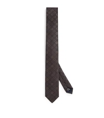 Giorgio Armani Silk Monogram Stripe Jacquard Tie In Blue