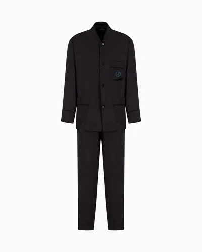 Giorgio Armani Silk Monogrammed Pyjamas In Black
