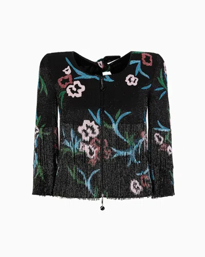 Giorgio Armani Silk-organza Jacket With Floral Embroidery In Black