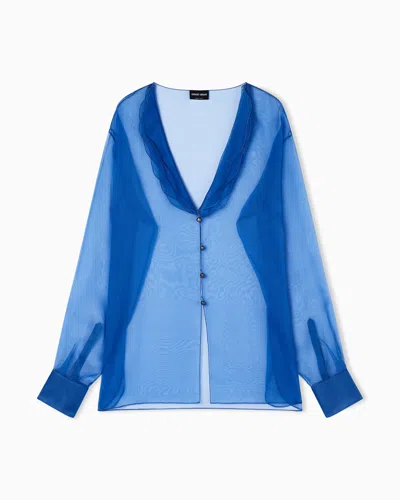 Giorgio Armani Silk-organza Shirt In Blue