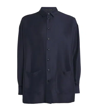 Giorgio Armani Silk Patch-pocket Shirt In Blue
