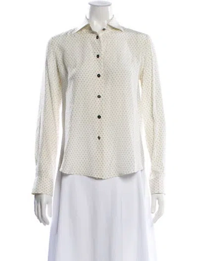 Pre-owned Giorgio Armani Silk Patterned Blouse In White