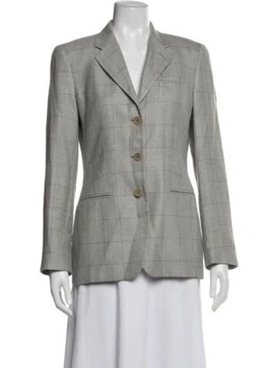 Pre-owned Giorgio Armani Silk Plaid Print Blazer In Gray