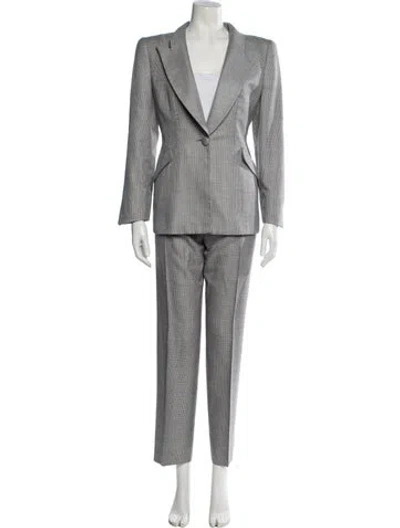 Pre-owned Giorgio Armani Silk Plaid Print Pantsuit In Gray