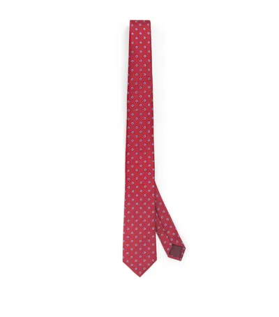 Giorgio Armani Silk Polka Dot Embroidery Tie In Red
